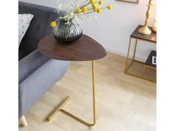 Mesa auxiliar contemporánea Léon de madera de mango y metal dorado