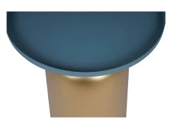 Mesa auxiliar de diseño redondo de metal dorado con el tablero azul petróleo mate RAMSES