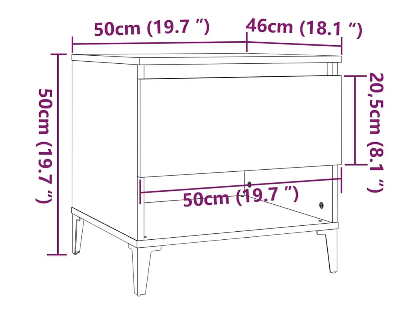Mesa auxiliar de madera contrachapada blanco brillo 50x46x50 cm