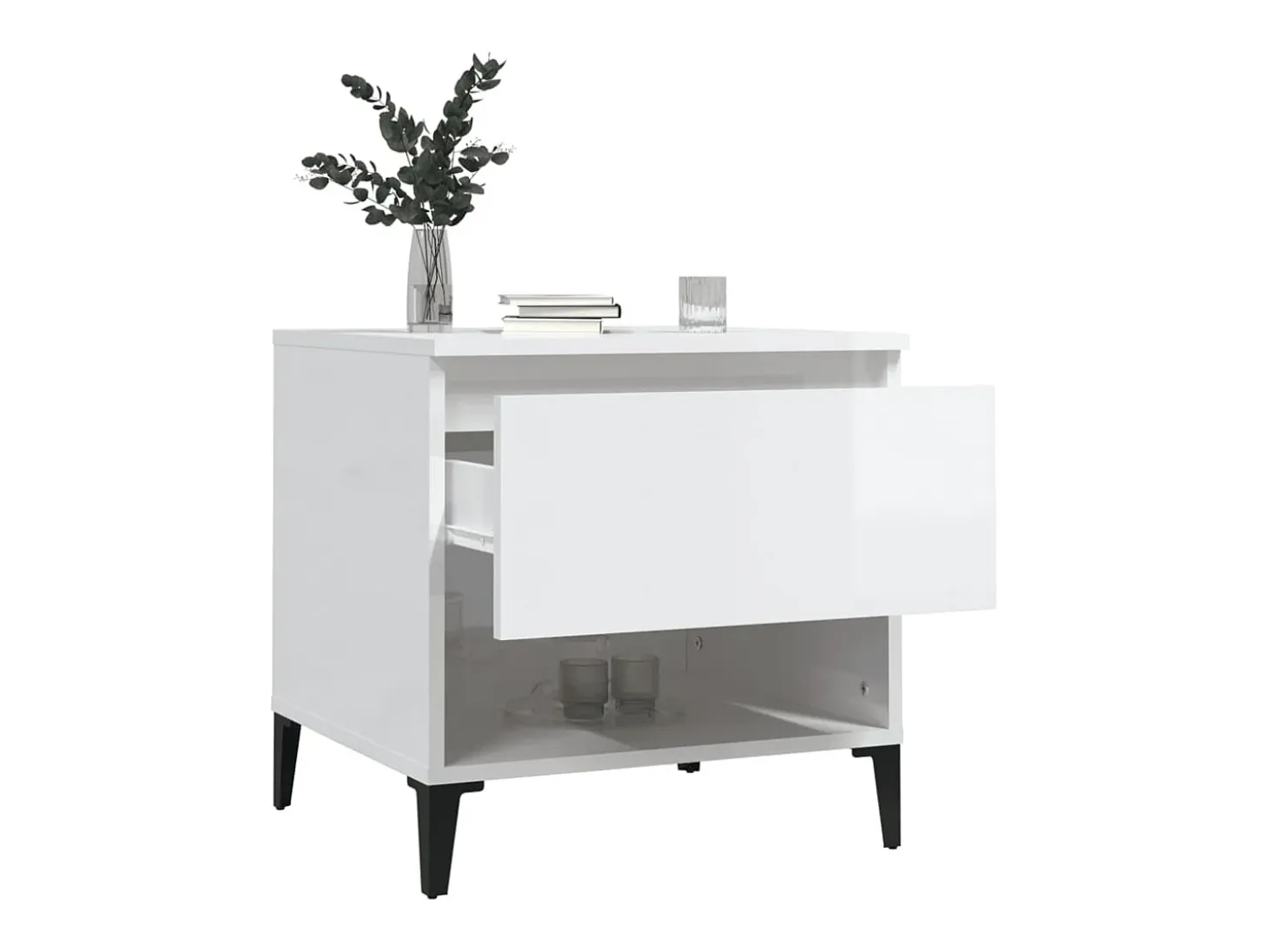 Mesa auxiliar de madera contrachapada blanco brillo 50x46x50 cm
