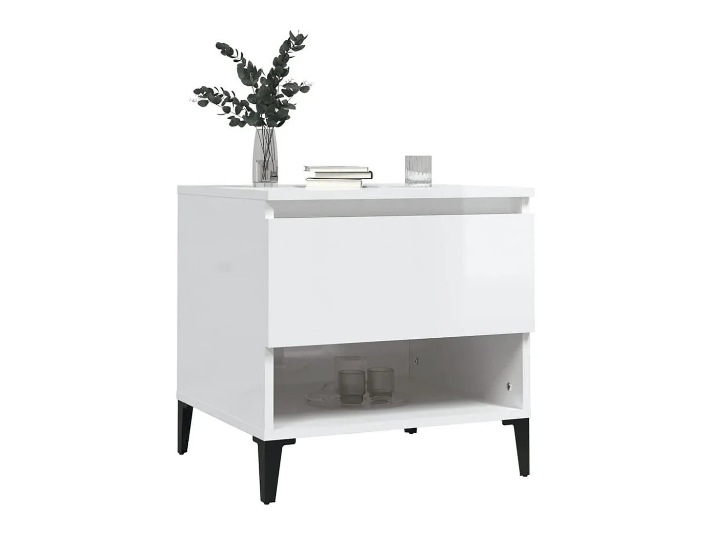 Mesa auxiliar de madera contrachapada blanco brillo 50x46x50 cm