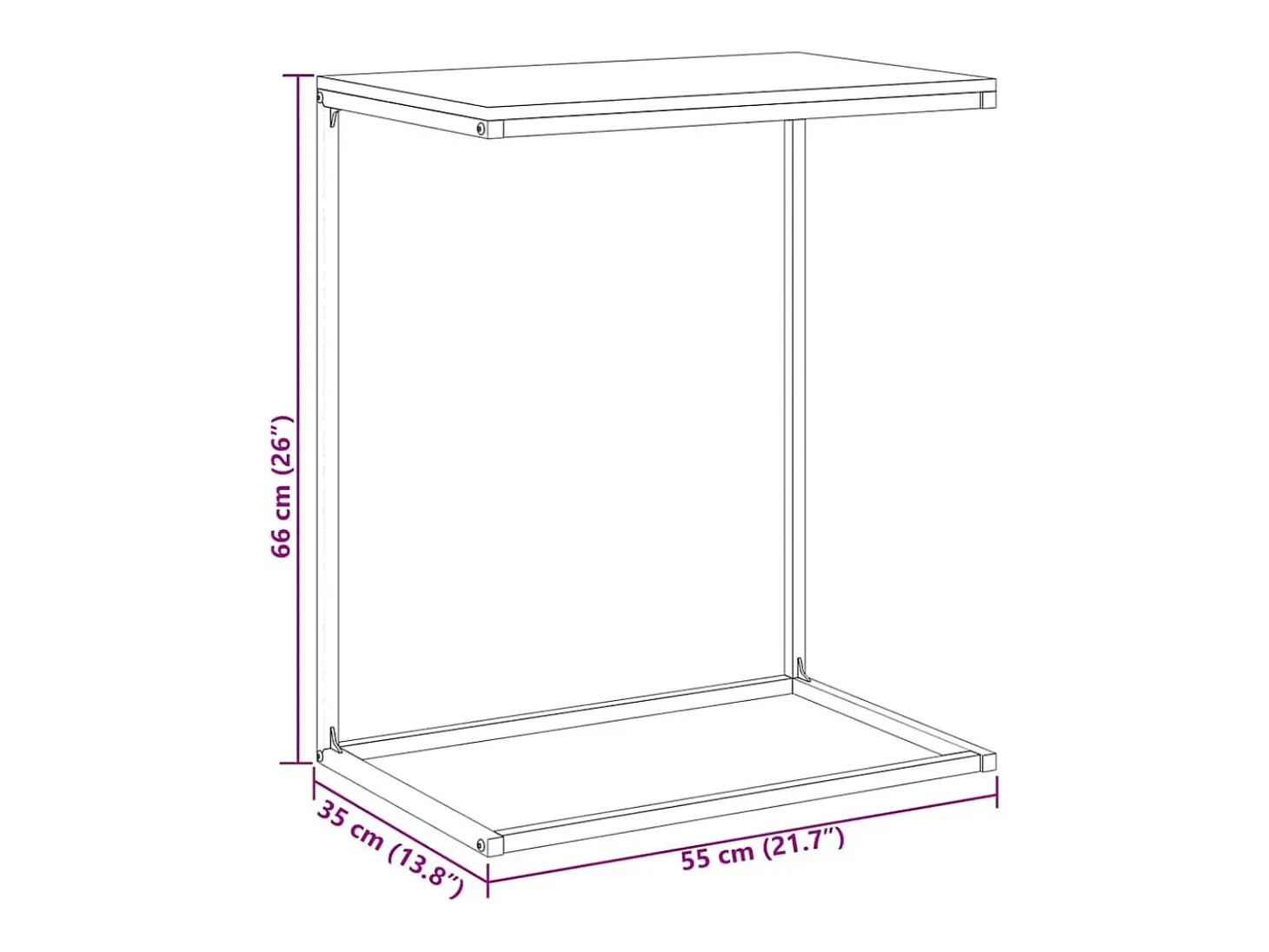 Mesa auxiliar de madera contrachapada negro 55x35x66 cm