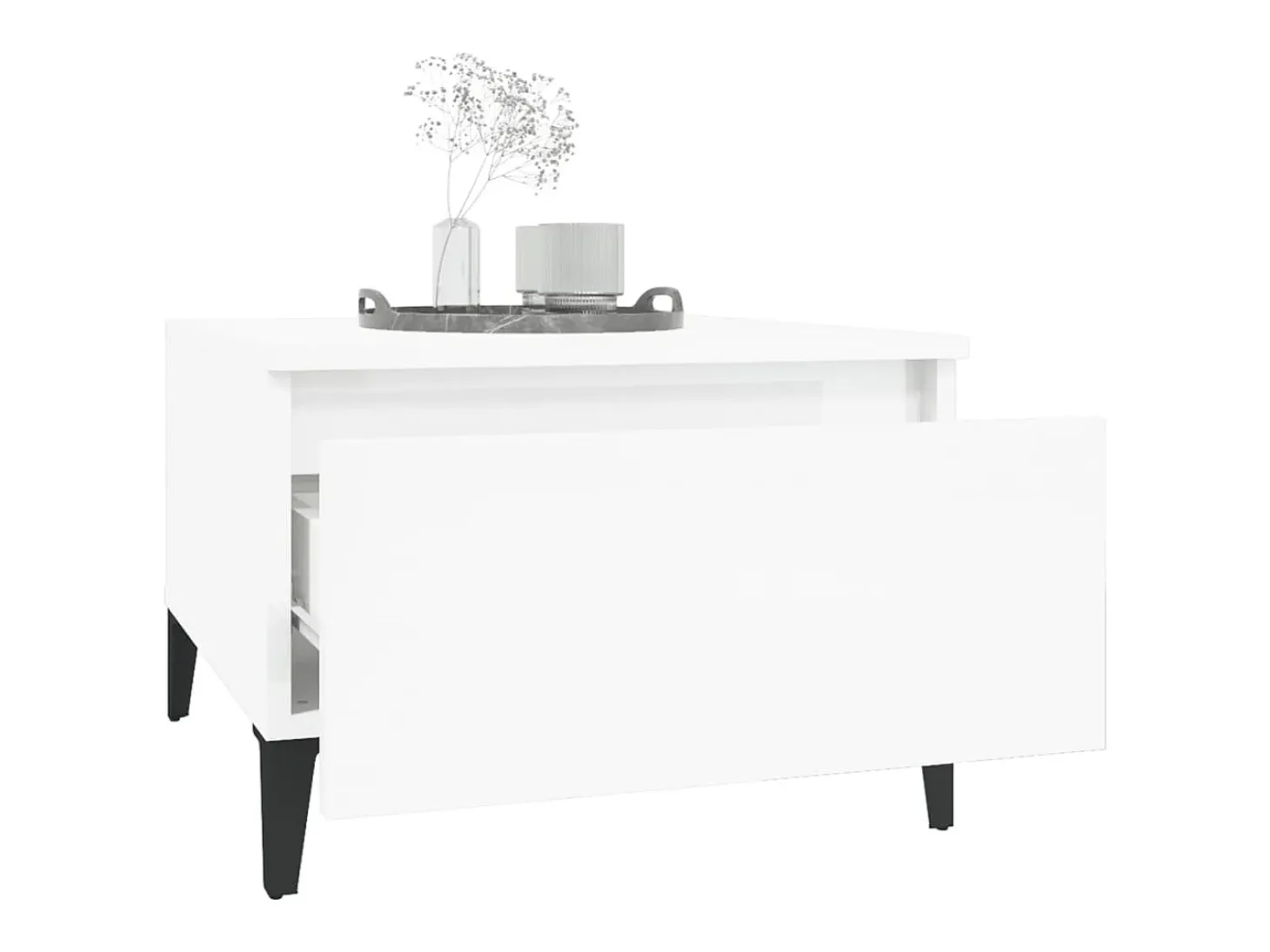 Mesa auxiliar de madera contrachapada blanco brillo 50x46x35 cm