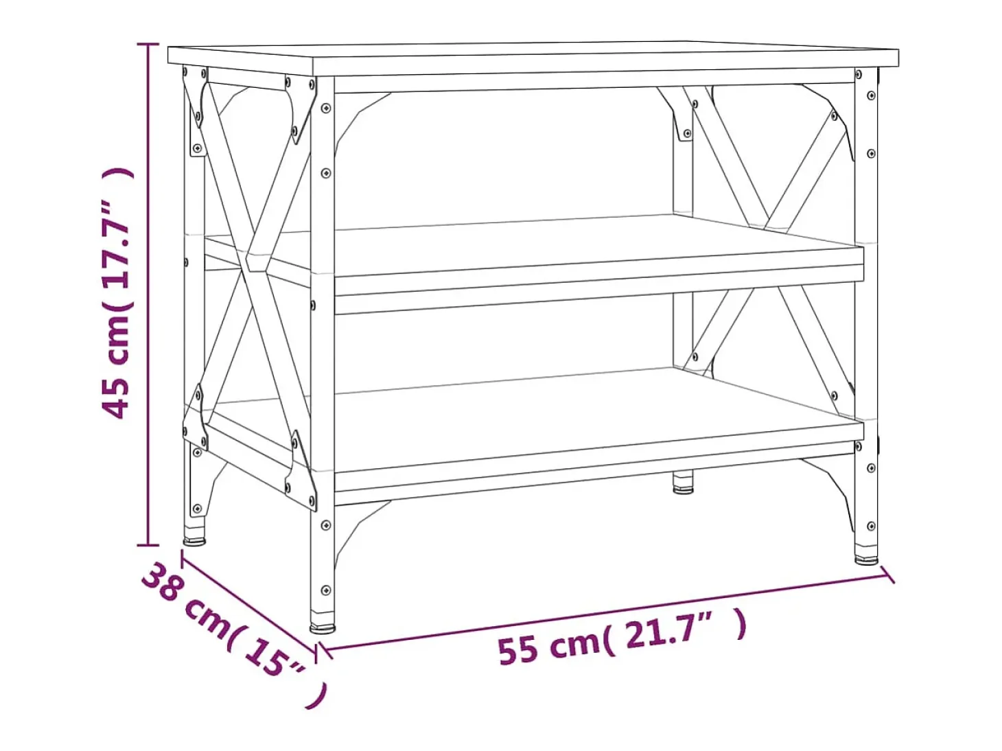 Mesa auxiliar de madera contrachapada negro 55x38x45 cm