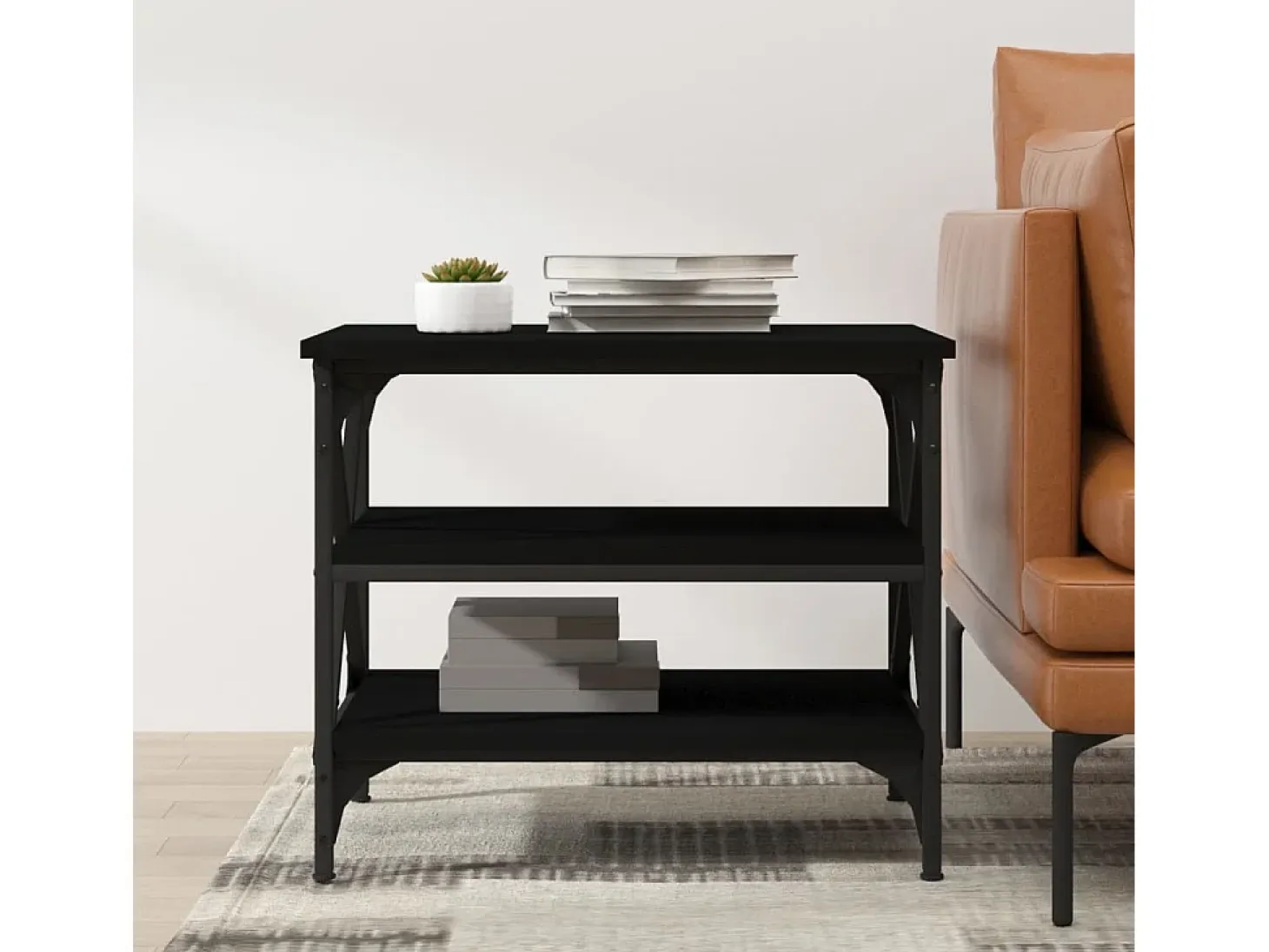 Mesa auxiliar de madera contrachapada negro 55x38x45 cm