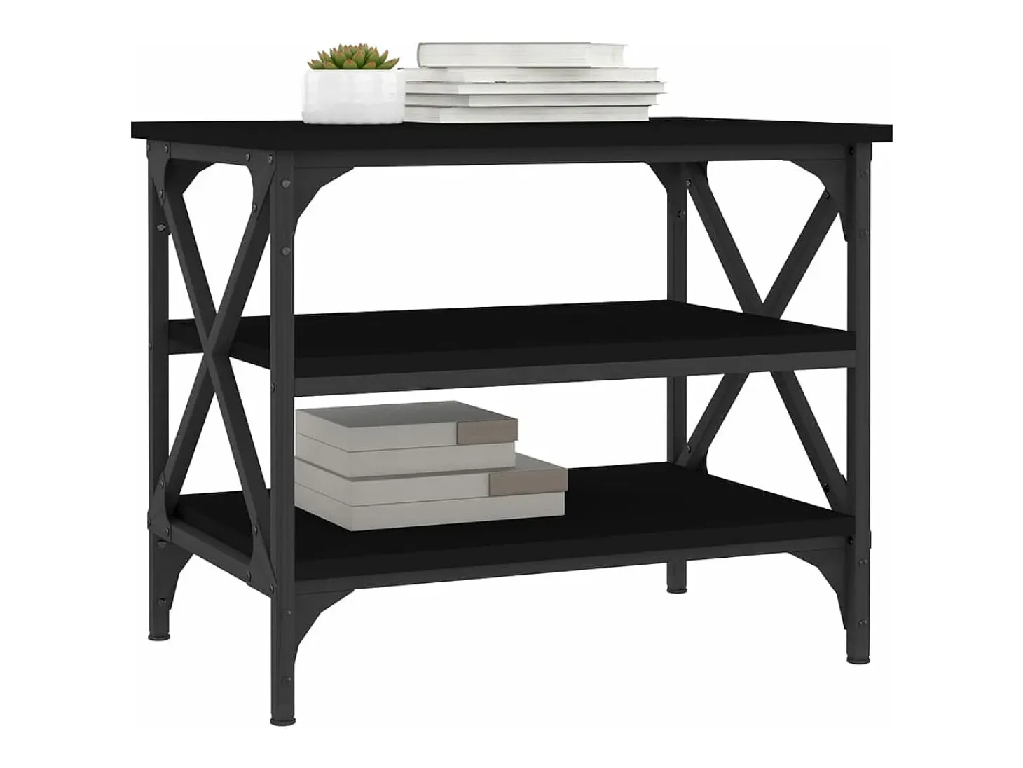 Mesa auxiliar de madera contrachapada negro 55x38x45 cm