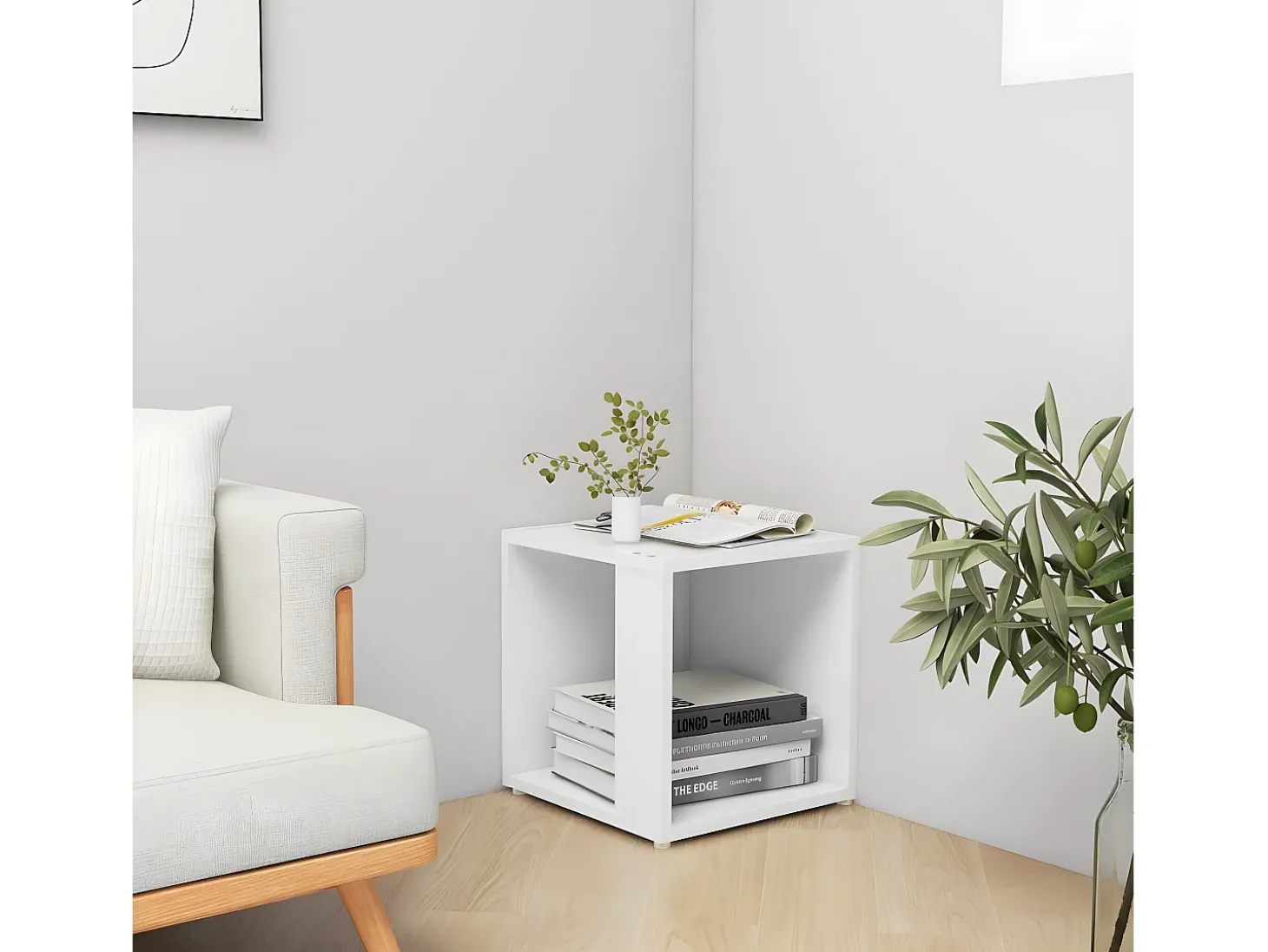 Mesa auxiliar de madera contrachapada blanco 33x33x34,5 cm