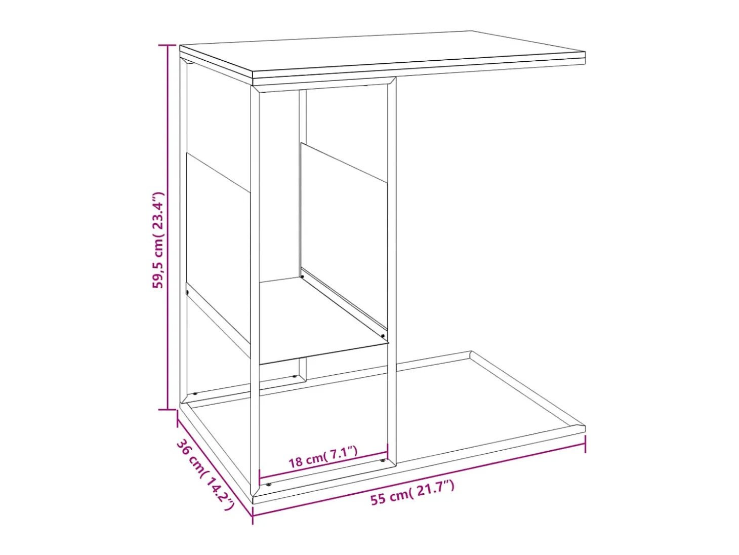Mesa auxiliar de madera contrachapada blanca 55x36x59,5 cm