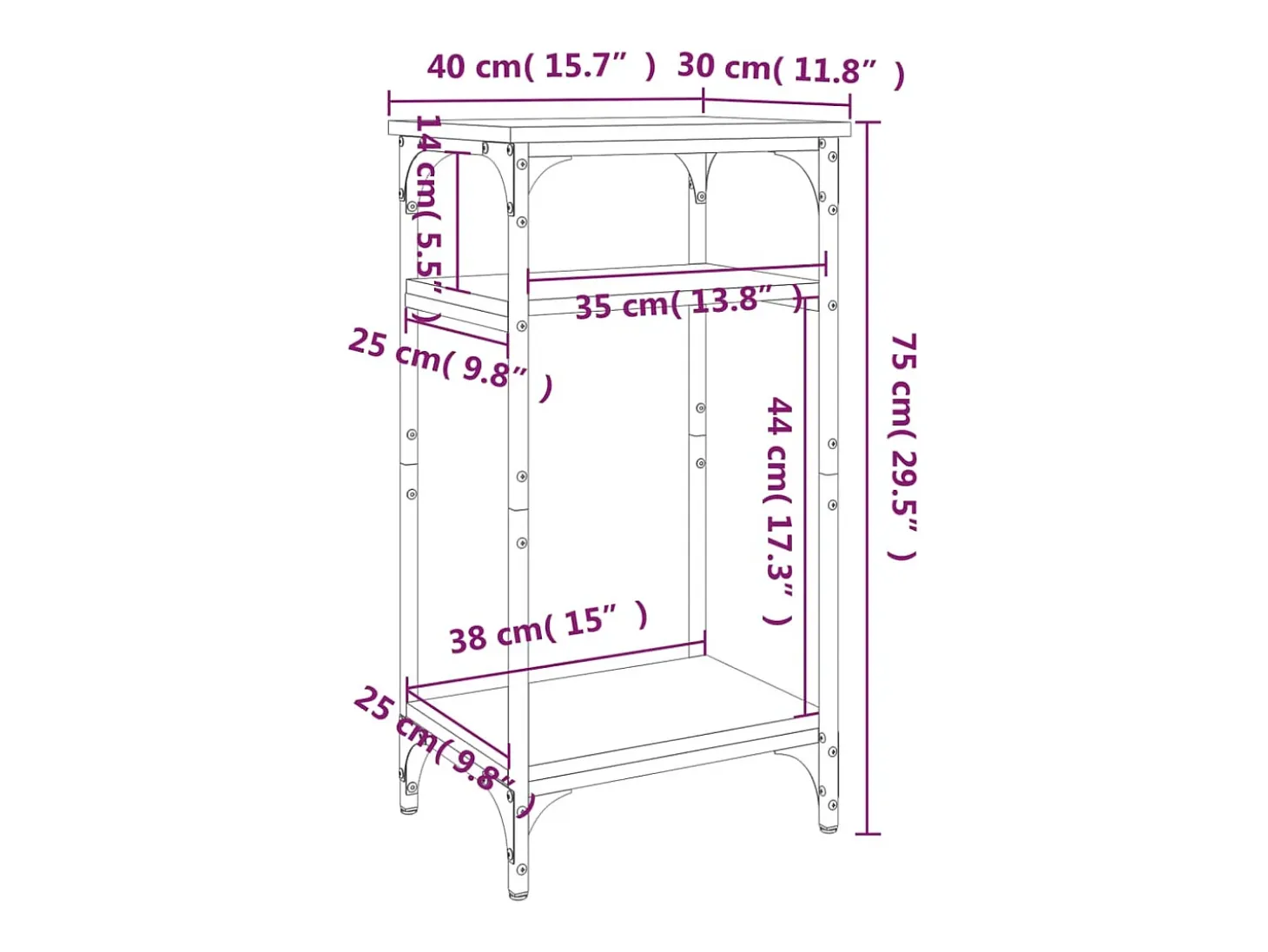 Mesa auxiliar de madera contrachapada negra 40x30x75 cm