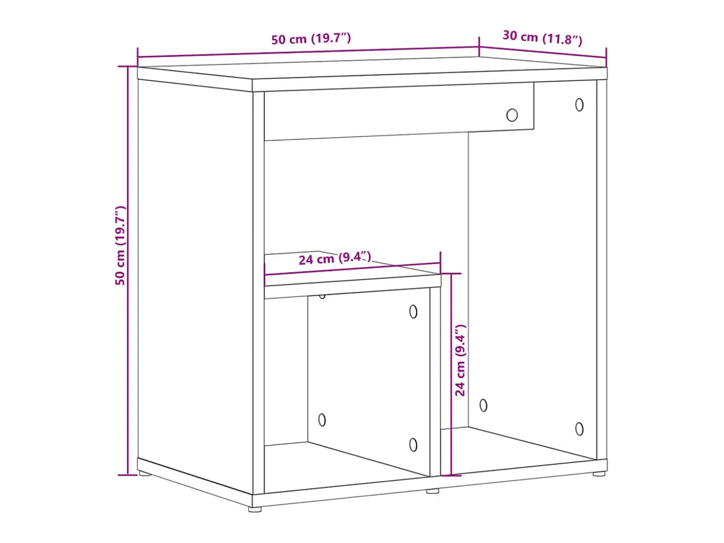 Mesa auxiliar de madera contrachapada negro 50x30x50 cm
