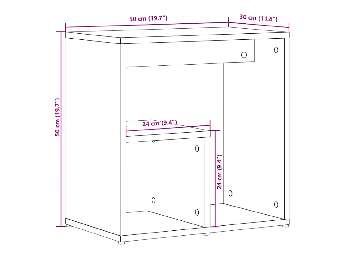 Mesa auxiliar de madera contrachapada negro 50x30x50 cm