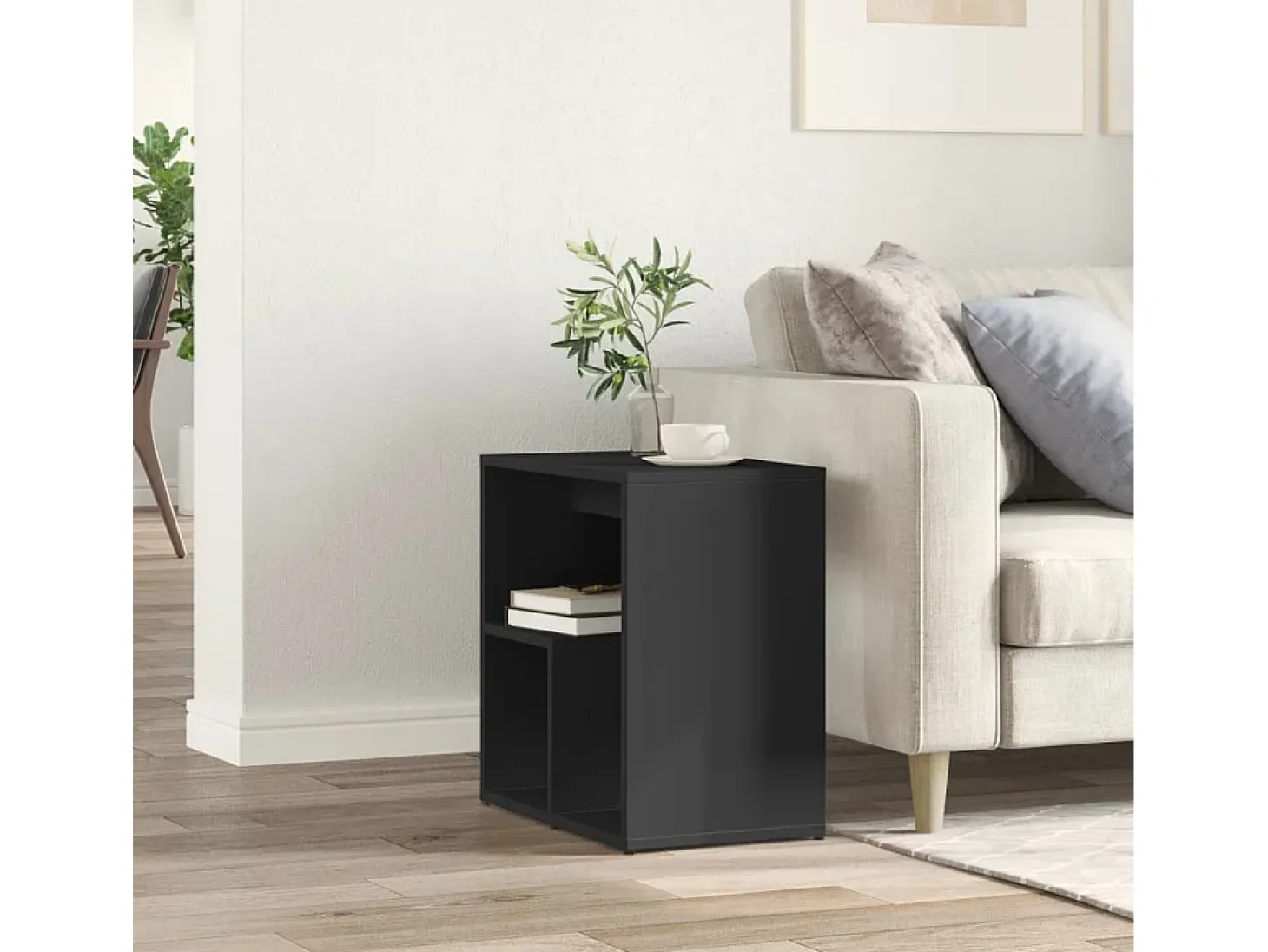 Mesa auxiliar de madera contrachapada negro 50x30x50 cm