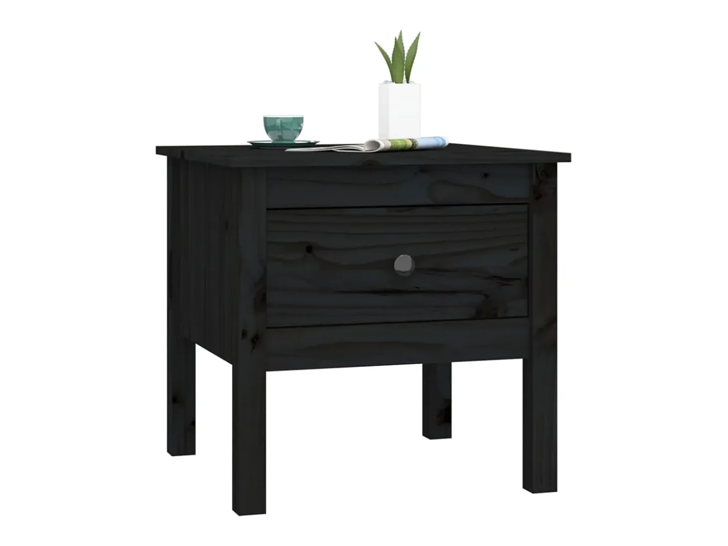 Mesa auxiliar de madera maciza de pino negro 50x50x49 cm