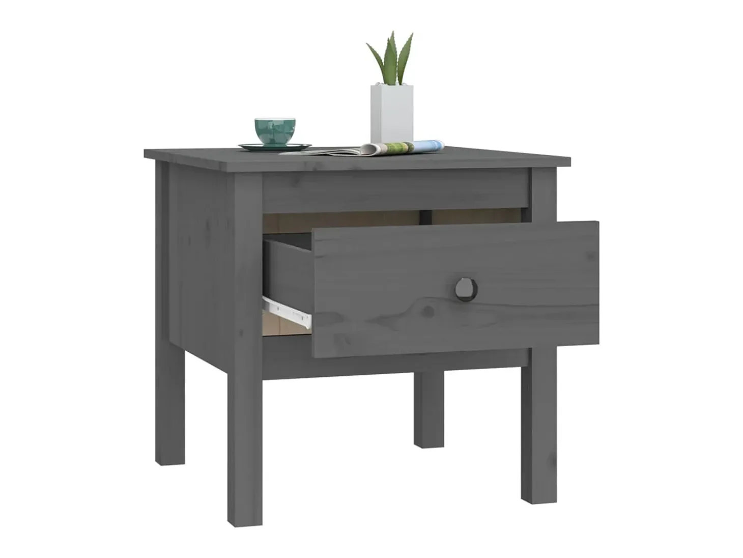 Mesa auxiliar de madera maciza de pino gris 50x50x49 cm