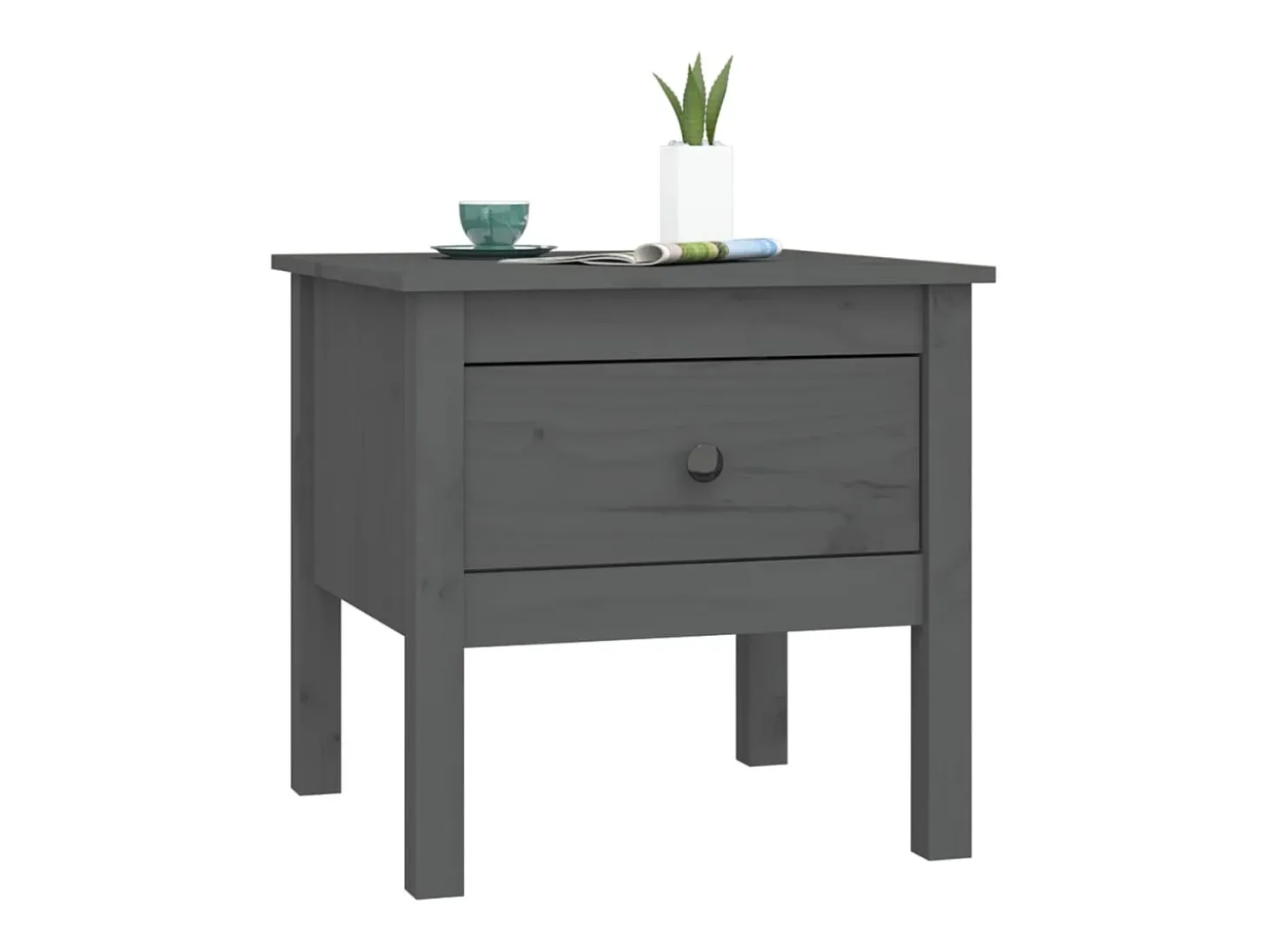Mesa auxiliar de madera maciza de pino gris 50x50x49 cm