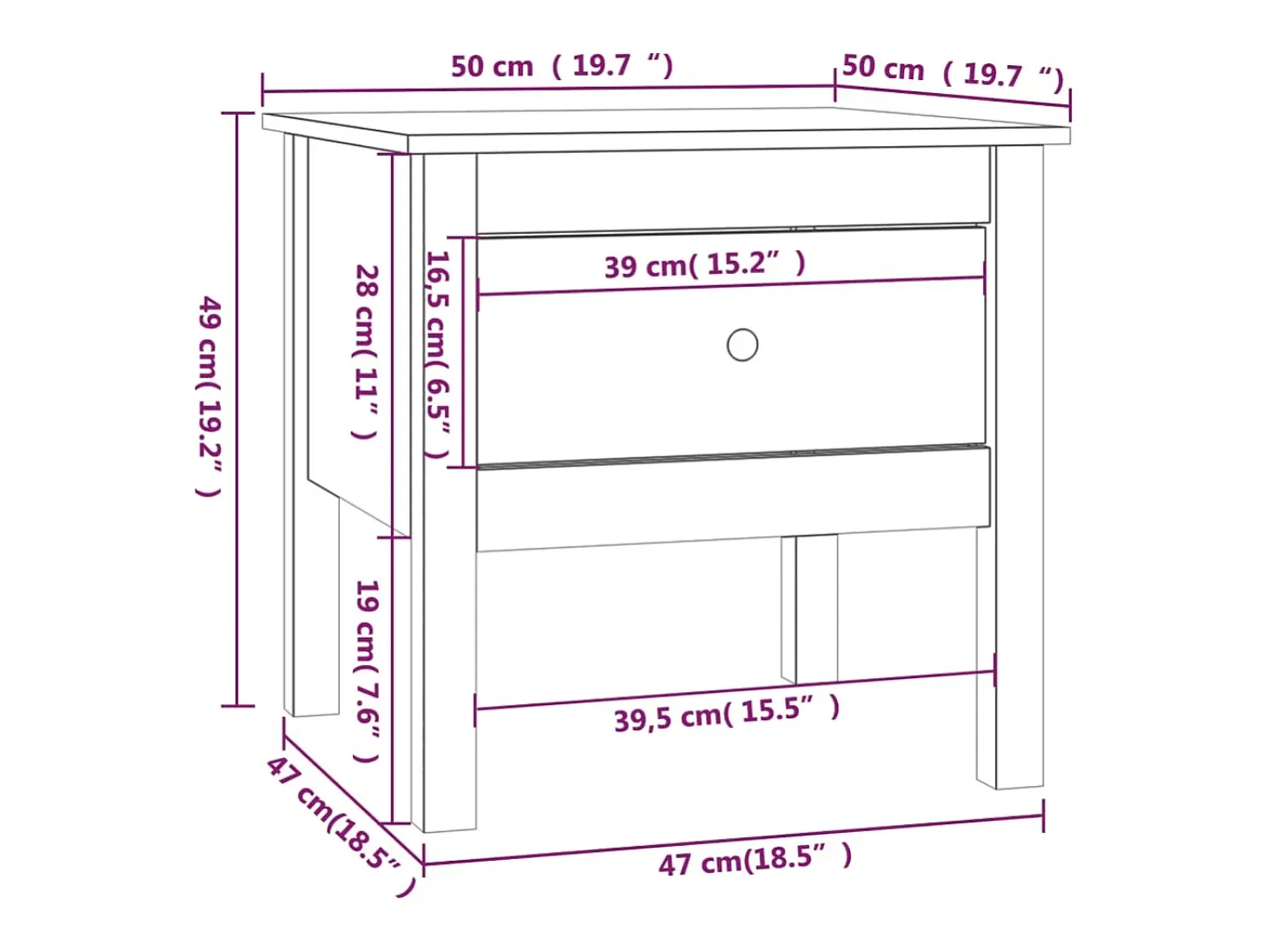 Mesa auxiliar de madera maciza de pino gris 50x50x49 cm