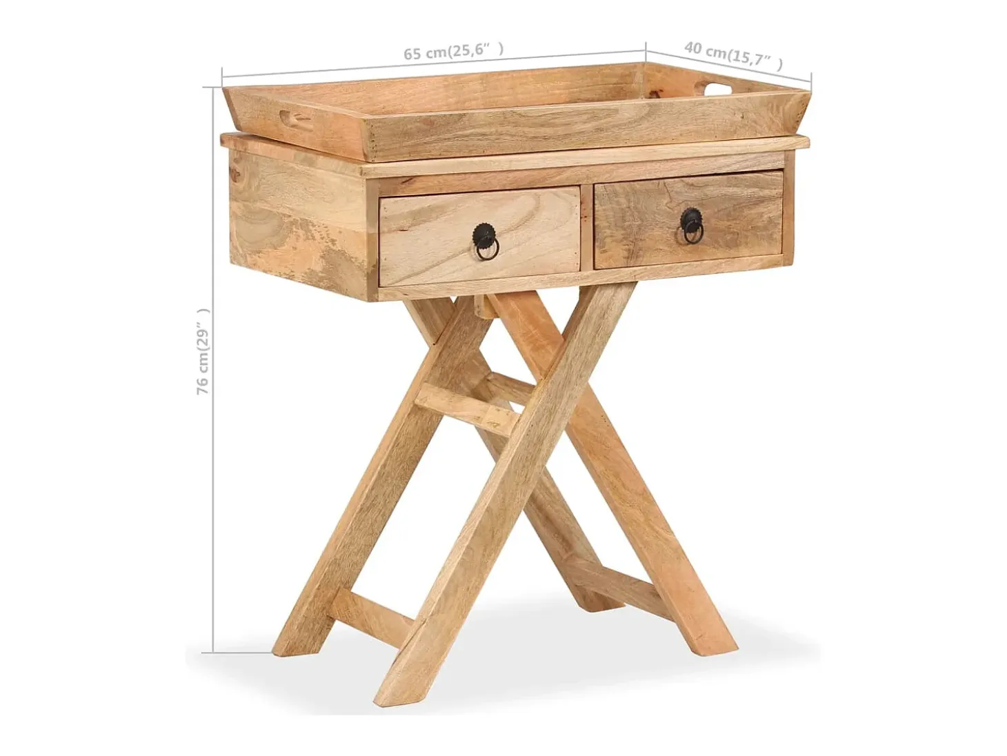 Mesa auxiliar de madera maciza de mango 65x40x76 cm