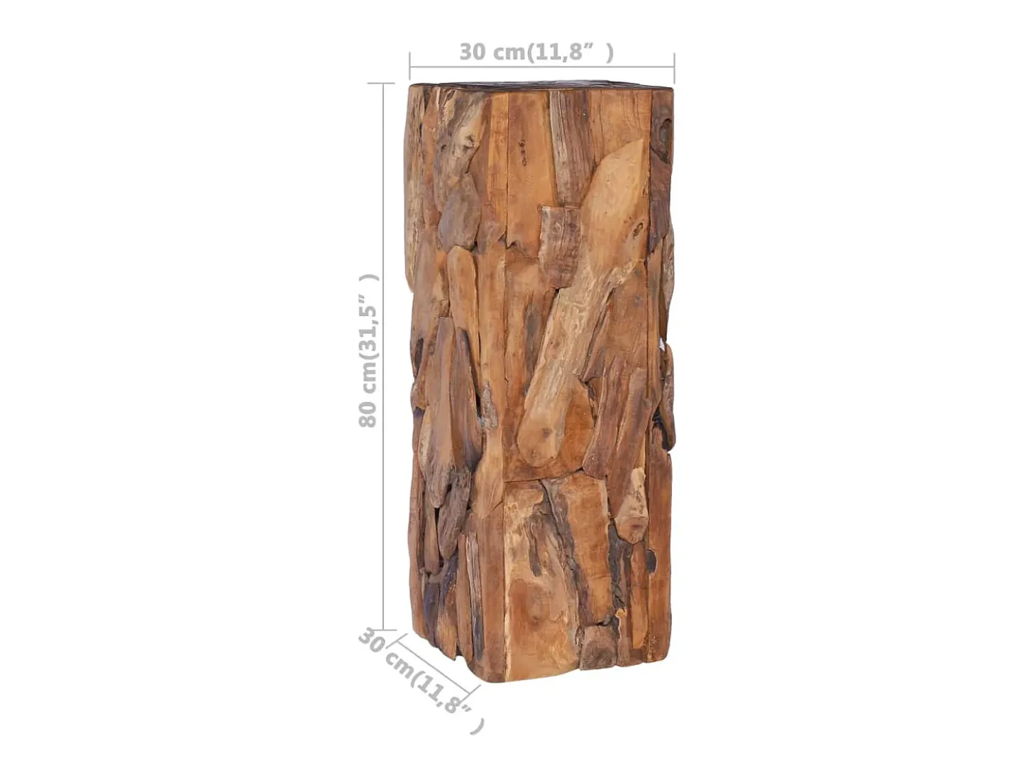 Mesa auxiliar de madera maciza de teca 30x30x80 cm