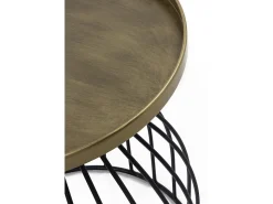 Mesa auxiliar de metal negro y tapa dorada