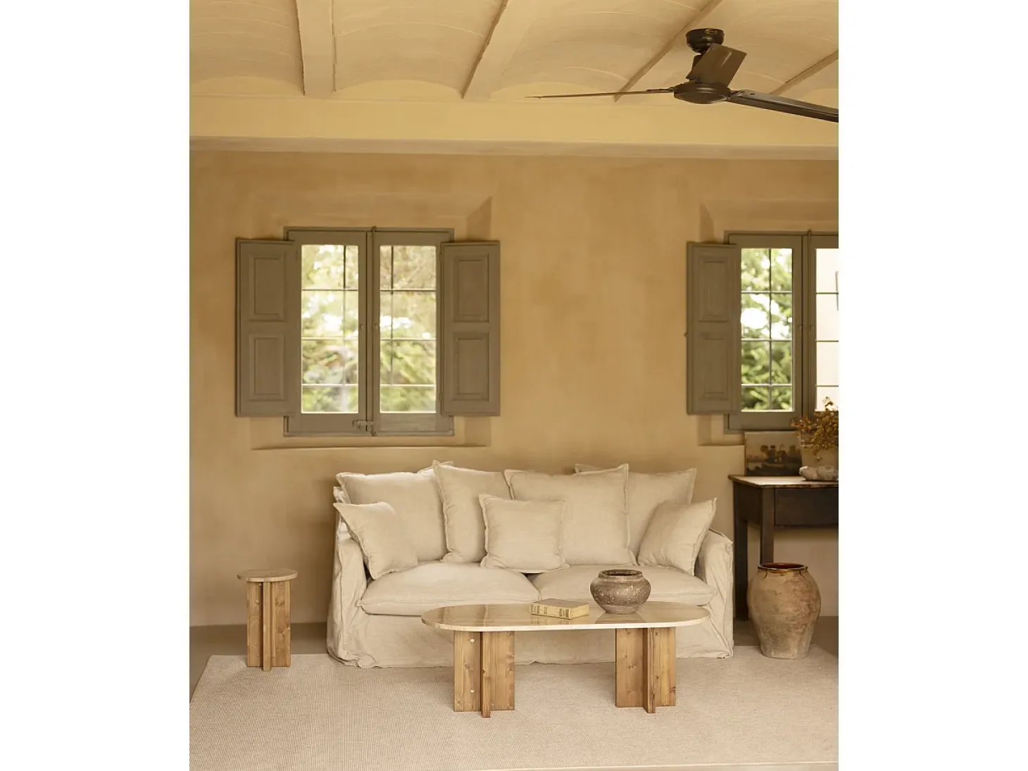 Mesa auxiliar de mármol daino reale y patas de madera maciza DECOWOOD de Ø28x45cm - TOSCANA - DECOWOOD