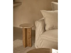 Mesa auxiliar de mármol daino reale y patas de madera maciza DECOWOOD de Ø28x45cm - TOSCANA - DECOWOOD