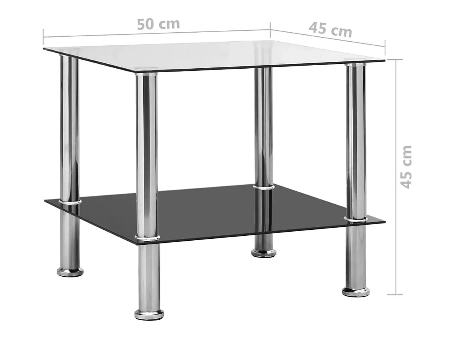 Mesa auxiliar de vidrio templado transparente 45x50x45 cm