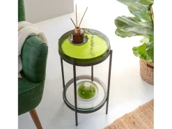 Mesa auxiliar de vidrio verde Lise, estilo vintage y elegancia clásica