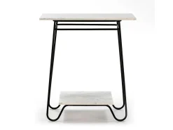 Mesa auxiliar Guaie 2 tableros de mármol blanco y metal negro
