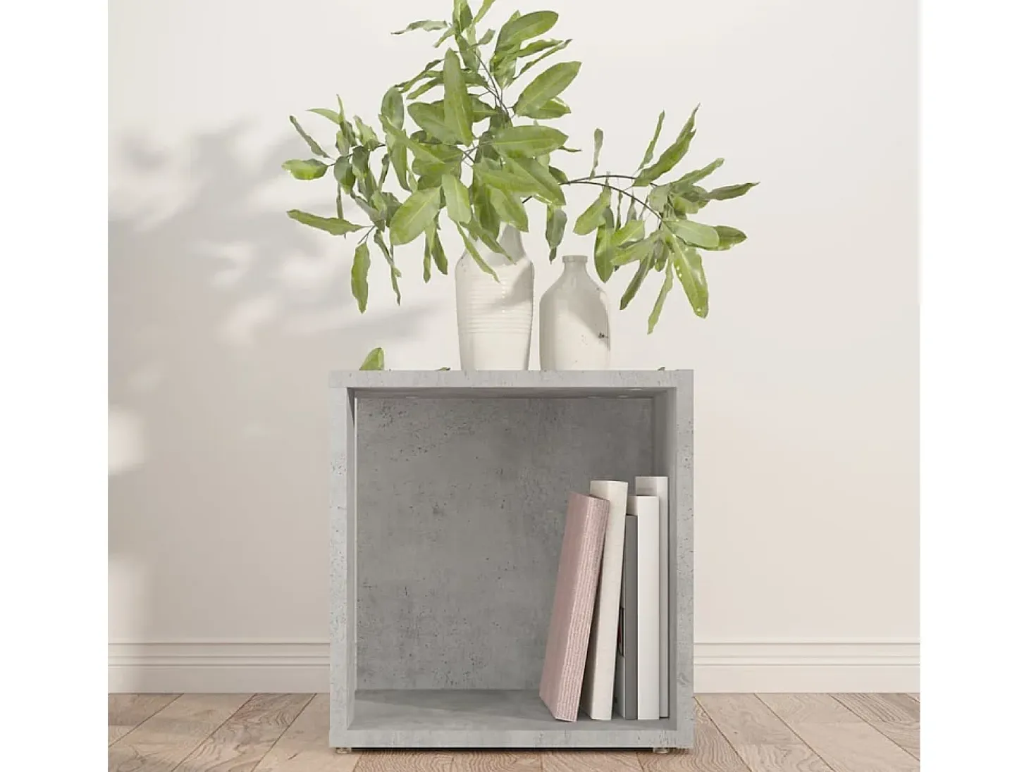 Mesa auxiliar madera contrachapada gris hormigón 33x33x34,5 cm