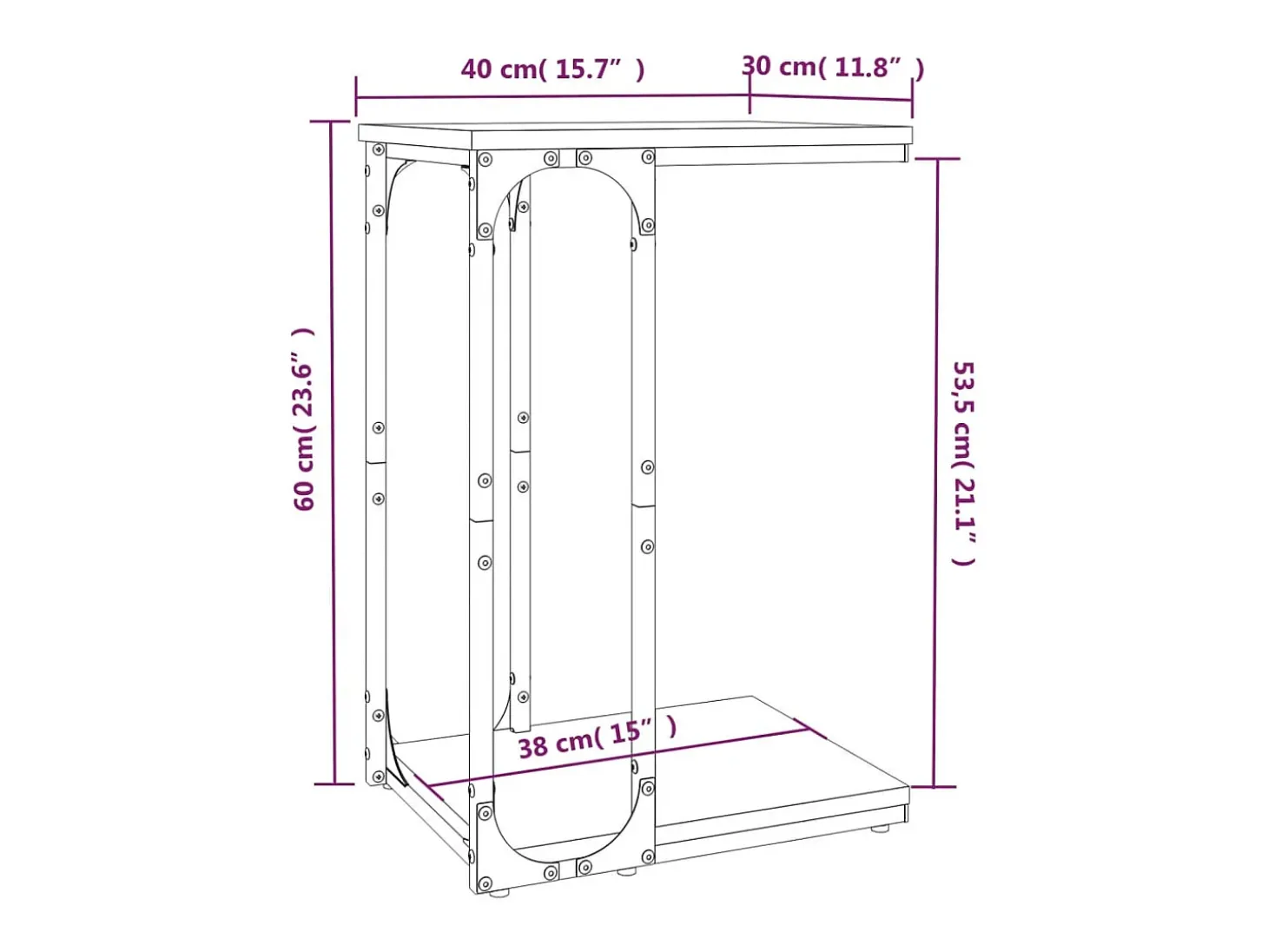 Mesa auxiliar madera contrachapada marrón roble 40x30x60 cm