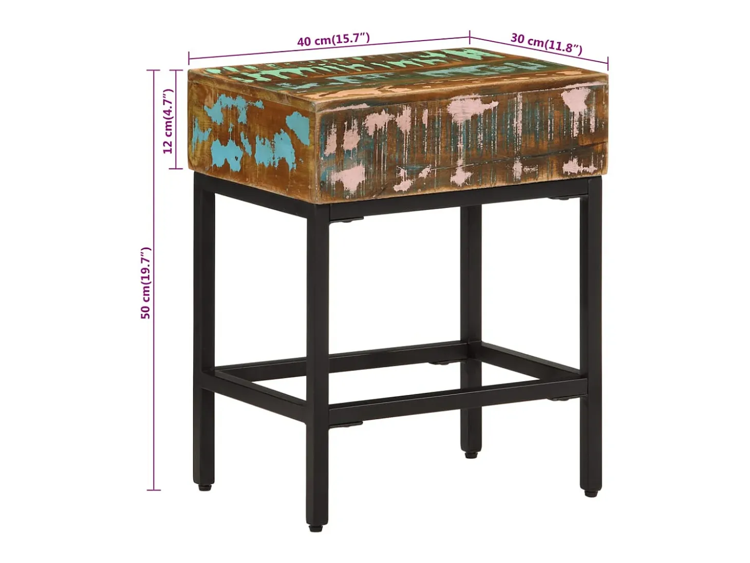 Mesa auxiliar madera maciza reciclada 40x30x51 cm