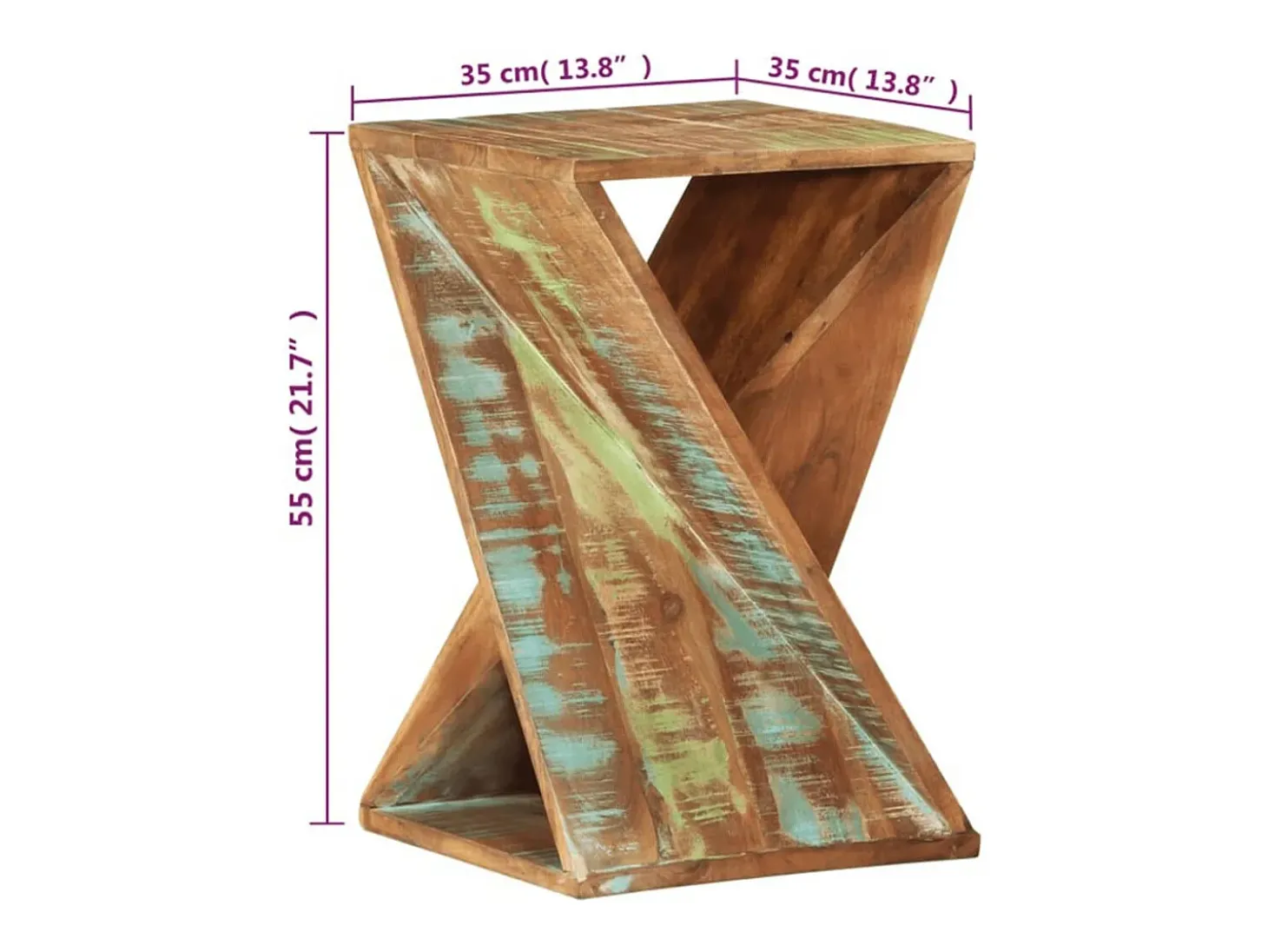 Mesa auxiliar madera maciza reciclada 35x35x55 cm
