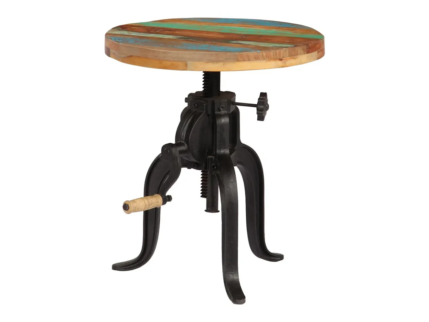 Mesa auxiliar madera reciclada y hierro fundido 45x(45-62) cm