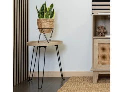 Mesa auxiliar MOA Vinthera patas acero negro/natural 48x40 cm
