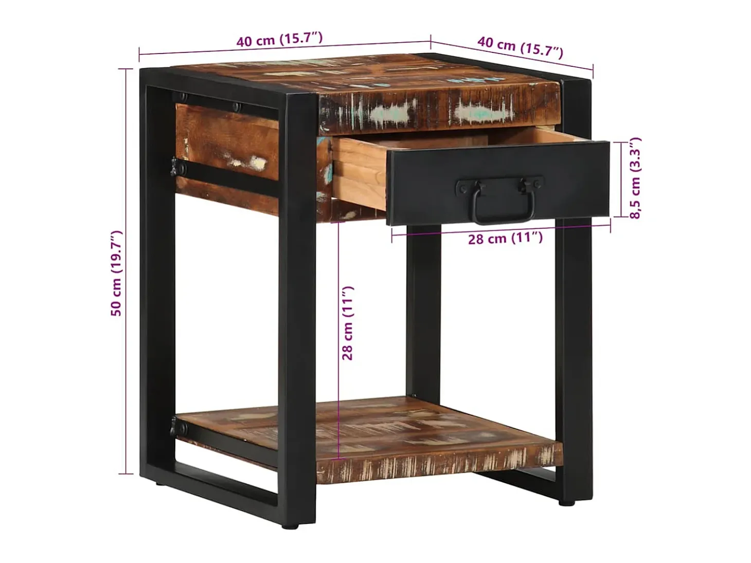 Mesa auxiliar multicolor 40x40x50 cm madera maciza reciclada