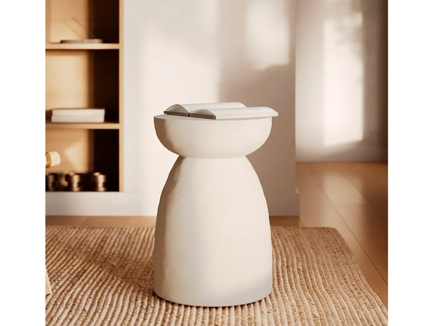 Mesa auxiliar redonda blanca de fibra de arcilla efecto cemento D35 cm - Capri
