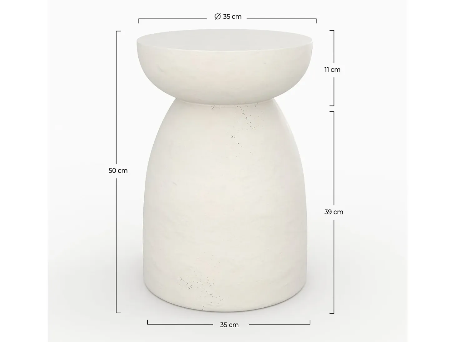 Mesa auxiliar redonda blanca de fibra de arcilla efecto cemento D35 cm - Capri