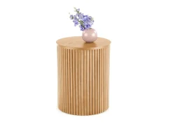 Mesa auxiliar redonda con chapa de madera maciza MOLENE