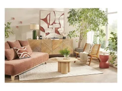 Mesa auxiliar redonda de diseño con almacenaje de metal terracota y madera maciza de mango 30 cm YOYO