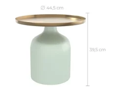 Mesa auxiliar redonda de metal verde agua y latón D44,5 cm - Lyne