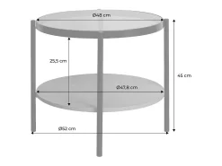 Mesa auxiliar redonda de cristal templado efecto madera y metal negro