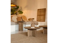 Mesa auxiliar redonda de madera de abeto maciza Decowood en color roble oscuro 50x45cm - BLOOM - DECOWOOD