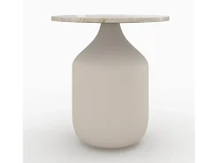Mesa auxiliar redonda de travertino y metal greige D45 cm - Louison