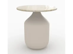 Mesa auxiliar redonda de travertino y metal greige D45 cm - Louison