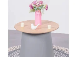 Mesa auxiliar redonda en madera de roble (50cm) - Norway - Gris