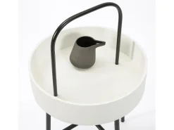 Mesa Auxiliar Redonda Jaipur, Tapa de MDF Blanco, Estructura metálica
