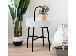 Mesa Auxiliar Redonda Jaipur, Tapa de MDF Blanco, Estructura metálica