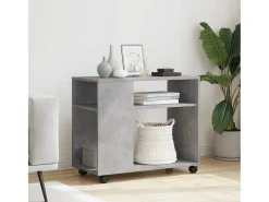 Mesa auxiliar ruedas madera ingeniería gris hormigón 70x35x60cm