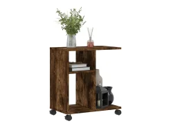 Mesa auxiliar ruedas madera ingeniería roble ahumado 50x30x55cm ES925491