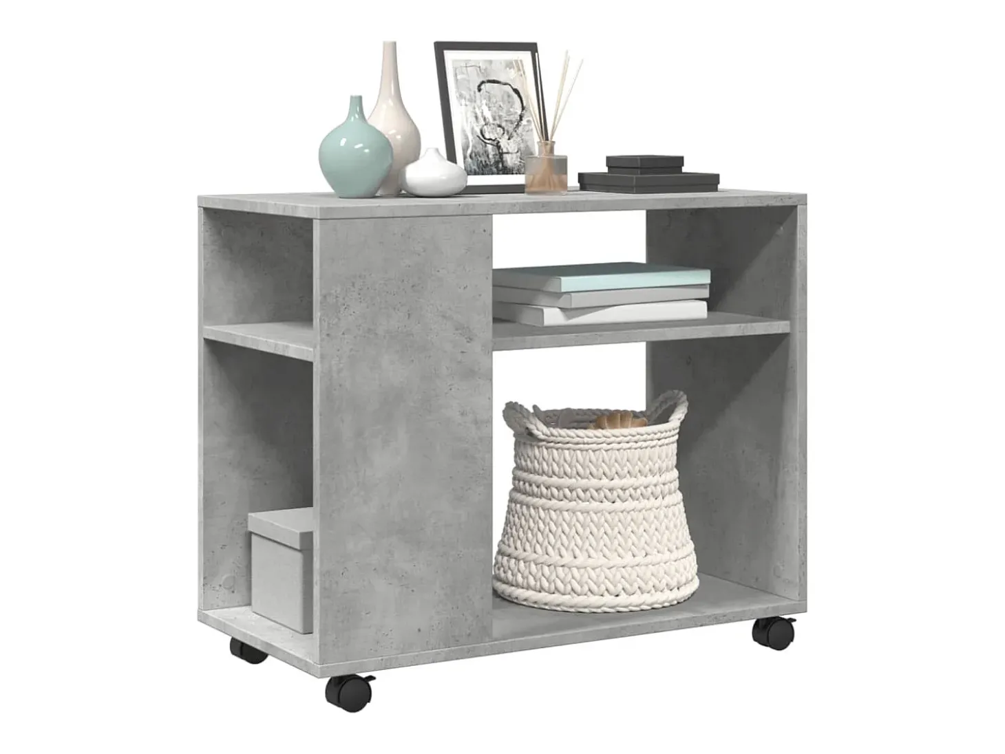Mesa auxiliar ruedas madera ingeniería gris hormigón 70x35x60cm